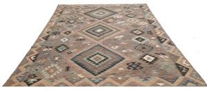 Tappeto Kilim Geometrico Marrone Tortora Blu Avio 209x299 Cm