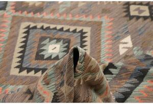 Tappeto Kilim Geometrico Marrone Tortora Blu Avio 209x299 Cm
