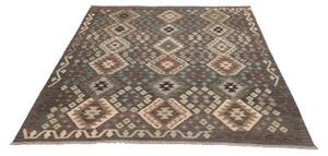 Tappeto Kilim Geometrico Grigio Scuro Marrone 158x197 Cm