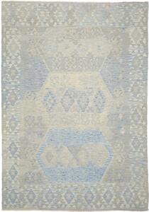 Tappeto Kilim Geometrico Azzurro Beige 205x295 Cm
