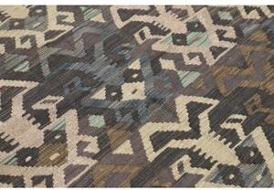 Tappeto Kilim Stilizzato Marrone Scuro Azzurro 160x207 Cm