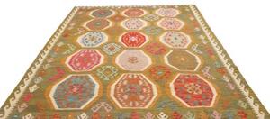 Tappeto Kilim Geometrico Verde Oliva Rosso 206x290 Cm
