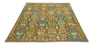 Tappeto Kilim Stilizzato Marrone Turchese 157x204 Cm