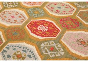 Tappeto Kilim Geometrico Verde Oliva Rosso 206x290 Cm