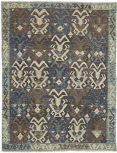 Tappeto Kilim Stilizzato Marrone Scuro Azzurro 160x207 Cm