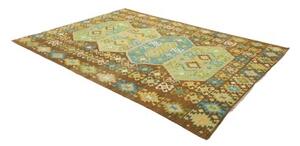 Tappeto Kilim Geometrico Marrone Verde Chiaro 205x292 Cm
