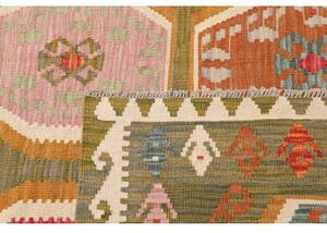 Tappeto Kilim Geometrico Verde Oliva Rosso 206x290 Cm