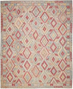 Tappeto Kilim Geometrico Grigio Rosso 307x383 Cm
