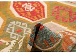 Tappeto Kilim Geometrico Verde Oliva Rosso 206x290 Cm
