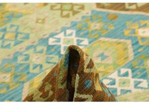 Tappeto Kilim Geometrico Marrone Verde Chiaro 205x292 Cm