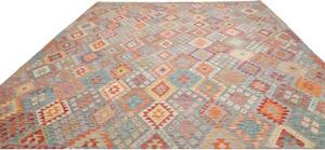 Tappeto Kilim Geometrico Grigio Multicolore 318x395 Cm