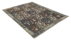 Tappeto Kilim Stilizzato Marrone Scuro Azzurro 160x207 Cm