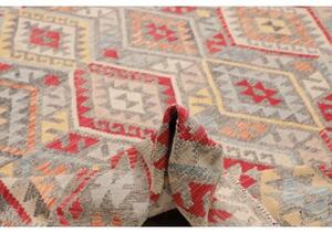 Tappeto Kilim Geometrico Grigio Rosso 307x383 Cm