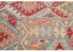 Tappeto Kilim Geometrico Grigio Rosso 307x383 Cm