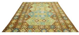 Tappeto Kilim Geometrico Marrone Verde Chiaro 205x292 Cm