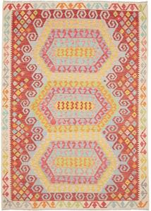 Tappeto Kilim Stilizzato Rosso Azzurro 206x288 Cm