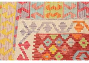 Tappeto Kilim Stilizzato Rosso Azzurro 206x288 Cm