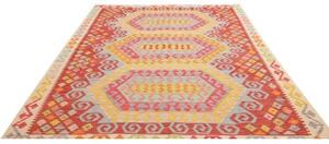 Tappeto Kilim Stilizzato Rosso Azzurro 206x288 Cm