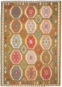 Tappeto Kilim Geometrico Verde Oliva Rosso 206x290 Cm