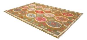 Tappeto Kilim Geometrico Verde Oliva Rosso 206x290 Cm