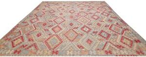 Tappeto Kilim Geometrico Grigio Rosso 307x383 Cm