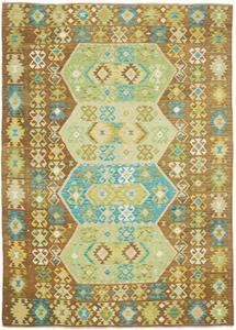 Tappeto Kilim Geometrico Marrone Verde Chiaro 205x292 Cm