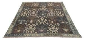 Tappeto Kilim Stilizzato Marrone Scuro Azzurro 160x207 Cm