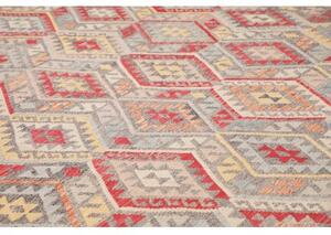 Tappeto Kilim Geometrico Grigio Rosso 307x383 Cm