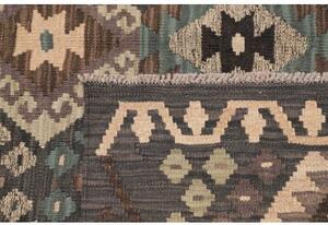 Tappeto Kilim Geometrico Grigio Scuro Marrone 158x197 Cm