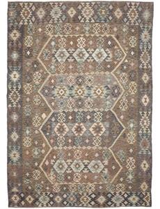 Tappeto Kilim Geometrico Marrone Azzurro 210x299 Cm