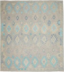Tappeto Kilim Geometrico Grigio Azzurro 265x288 Cm