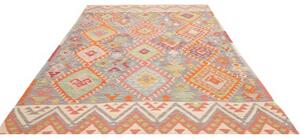 Tappeto Kilim Geometrico Grigio Arancione 203x317 Cm