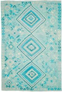 Tappeto Kilim Geometrico Turchese Azzurro 203x306 Cm