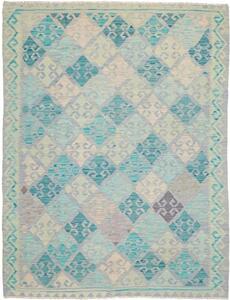 Tappeto Kilim Geometrico Turchese Avorio 175x228 Cm