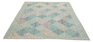 Tappeto Kilim Geometrico Turchese Avorio 175x228 Cm
