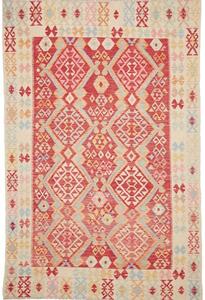 Tappeto Kilim Geometrico Rosso Avorio 206x311 Cm