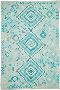 Tappeto Kilim Geometrico Turchese Azzurro 205x307 Cm