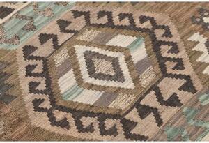 Tappeto Kilim Geometrico Marrone Azzurro Corsia 81x297 Cm