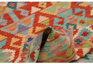 Tappeto Kilim Geometrico Rosso Azzurro 128x167 Cm