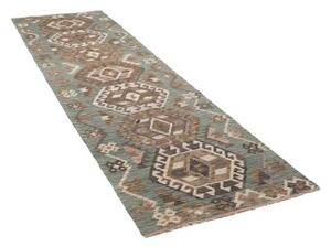 Tappeto Kilim Geometrico Verde Petrolio Marrone Corsia 88x295 Cm