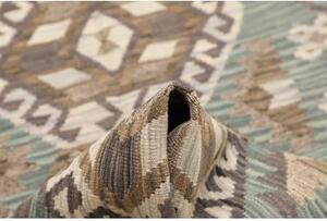 Tappeto Kilim Geometrico Verde Petrolio Marrone Corsia 88x295 Cm