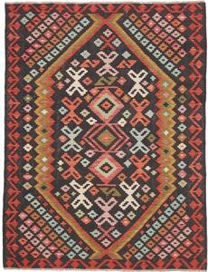 Tappeto Kilim Stilizzato Nero Rosso Mattone 148x195 Cm