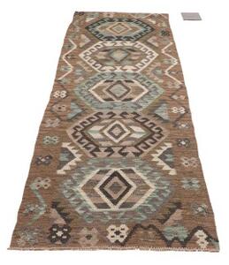 Tappeto Kilim Geometrico Marrone Azzurro Corsia 81x297 Cm