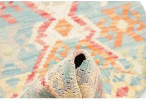Tappeto Kilim Stilizzato Azzurro Multicolore Corsia 53x241 Cm