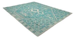 Tappeto Kilim Stilizzato Turchese Avorio 252x297 Cm