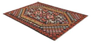 Tappeto Kilim Stilizzato Nero Rosso Mattone 148x195 Cm