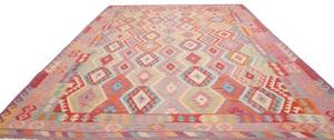 Tappeto Kilim Geometrico Rosa Antico Multicolore 306x383 Cm