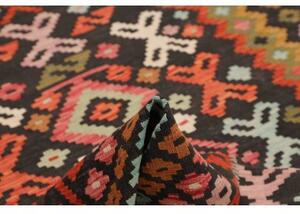 Tappeto Kilim Stilizzato Nero Rosso Mattone 148x195 Cm