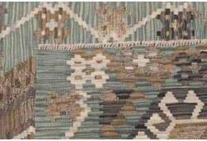 Tappeto Kilim Geometrico Verde Petrolio Marrone Corsia 88x295 Cm