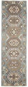 Tappeto Kilim Geometrico Verde Petrolio Marrone Corsia 88x295 Cm